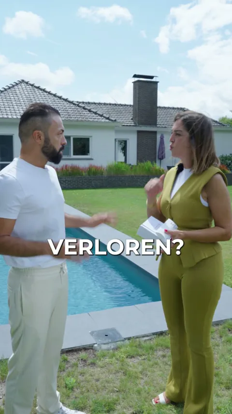 Testimonial ad voor Lipo Beauty Tea: gesprek in een tuin bij een zwembad